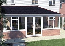 Single hipped lean to solid roof conservatory with frames